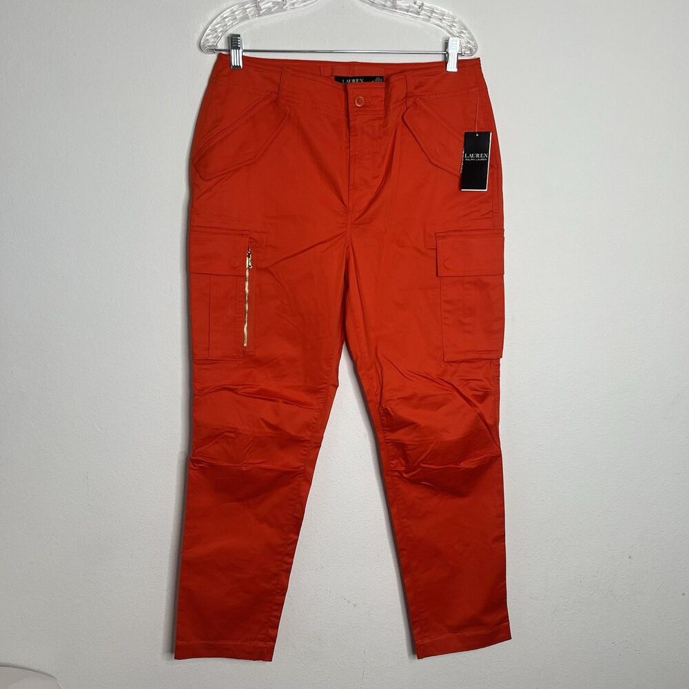 Lauren Ralph Lauren Women’s Cargo Pants Cotton Sateen Orange Size 10 New